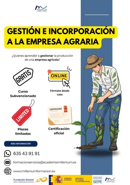 Curso ADGD136PO – GESTIÓN E INCORPORACIÓN A LA EMPRESA AGRARIA (202 horas). Online.
