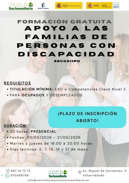 📚📖🧑‍🧑‍🧒‍🧒FORMACIÓN GRATUITA: APOYO A LAS FAMILIAS DE PERSONAS CON DISCAPACIDAD🧑‍🧑‍🧒‍🧒📖📚
