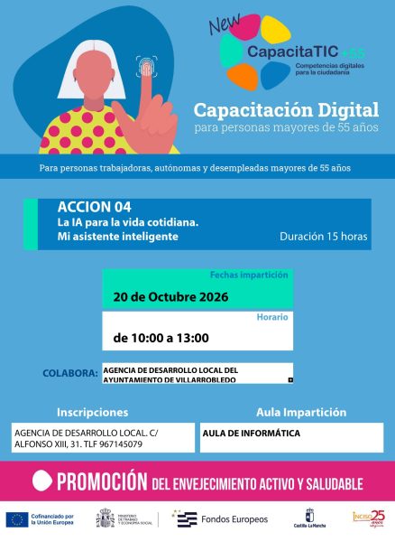 Taller «La IA para la vida cotidiana. Mi asistente inteligente». Villarrobledo. Para mayores de 55 años.